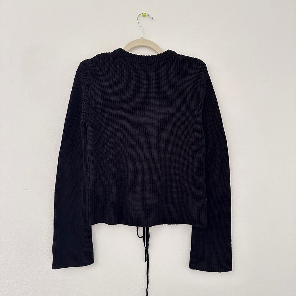Lace- Up Front Ribbed Sweater - Picture 4 of 6